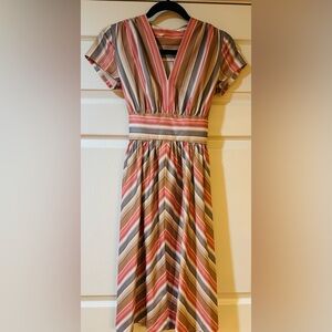 Vintage 70s Striped Multicolor Midi Dress women’s size 6